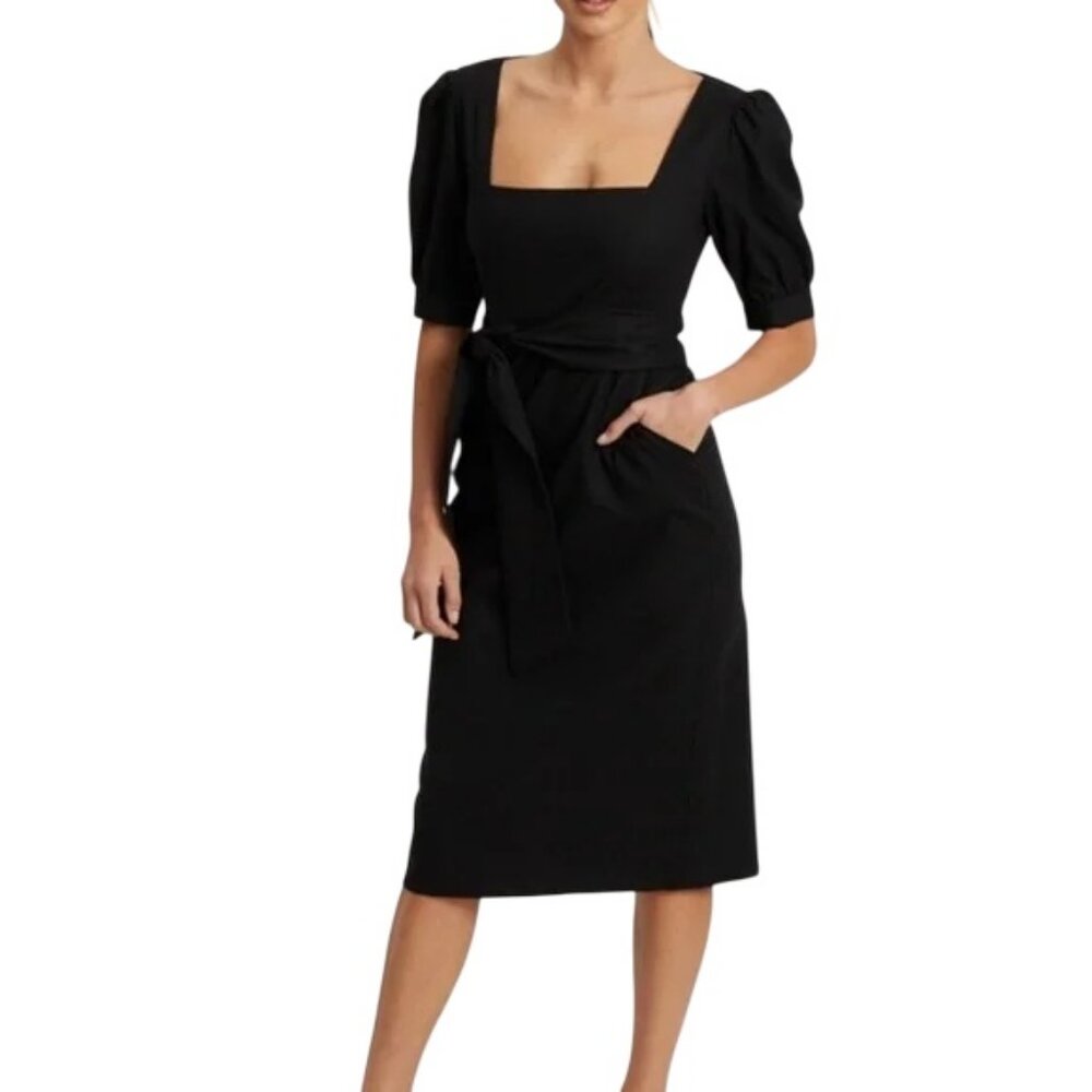 Willa black Tiana square neck midi dress size 14